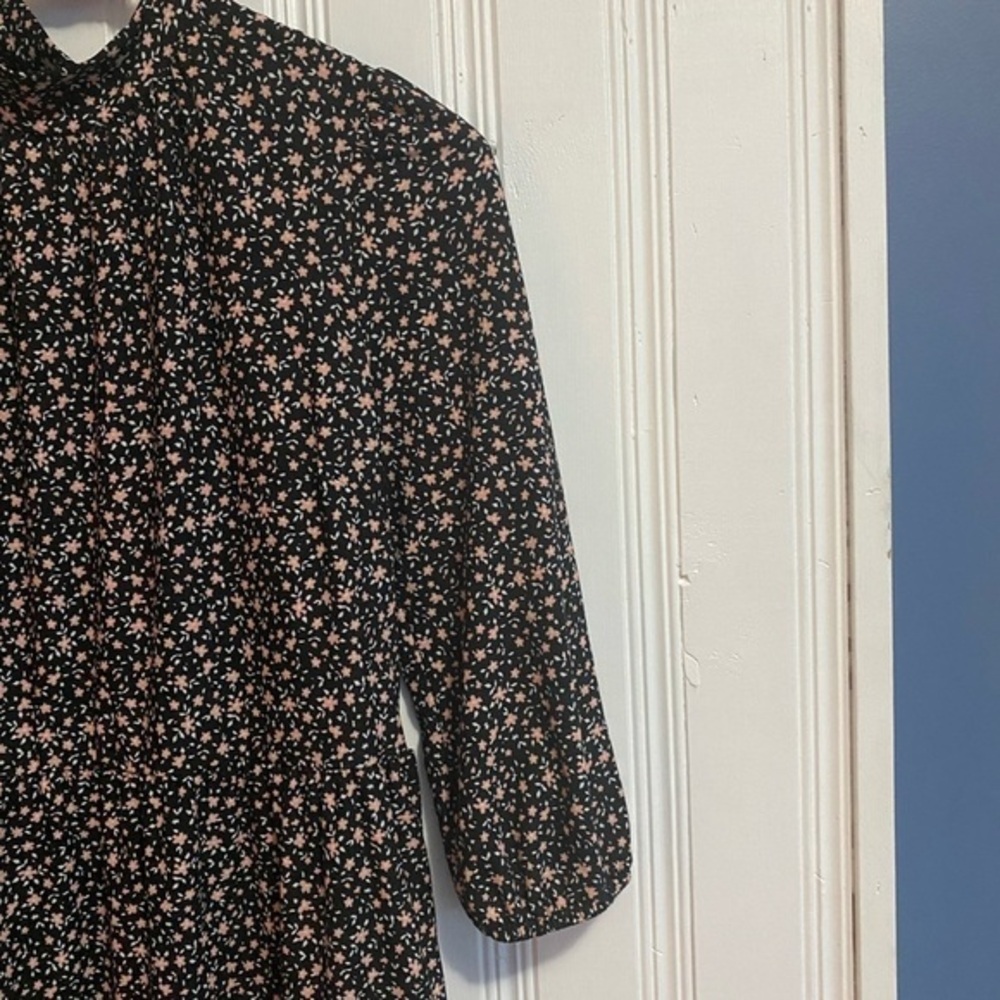 Monteau Black Floral Tiered mock neck dress
